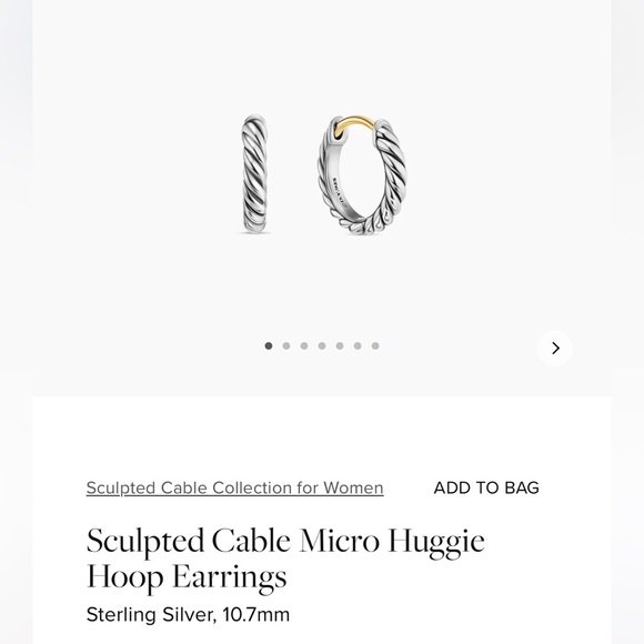 David Yurman Sculpted Cable Micro Huggie Hoop Earrings - Picture 3 of 5